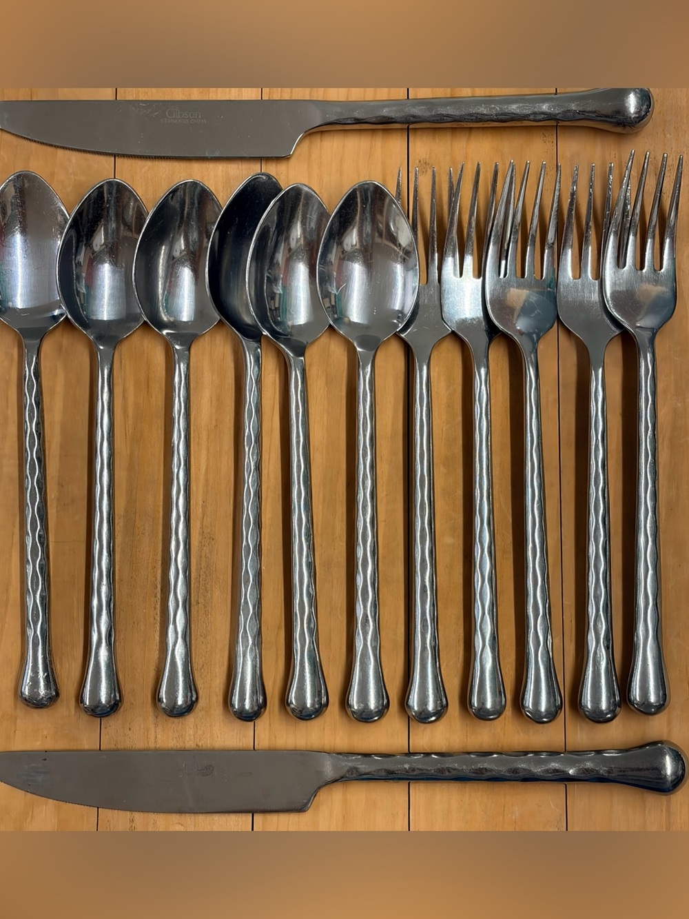 Gibson Keaton Stainless Silverware Hammered Mixed Lot Of 13 Pieces Forks Spoons
